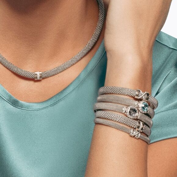 Silver & 18K .10ct Diamond Bars Popcorn Cuff Bangle by Phillip Gavriel - Picture 2 of 2